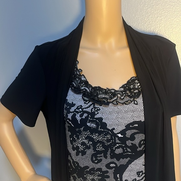 2 Piece Perseption Concept Black Lace Front Ruffle Blouse w/ Cardigan - Picture 2 of 6